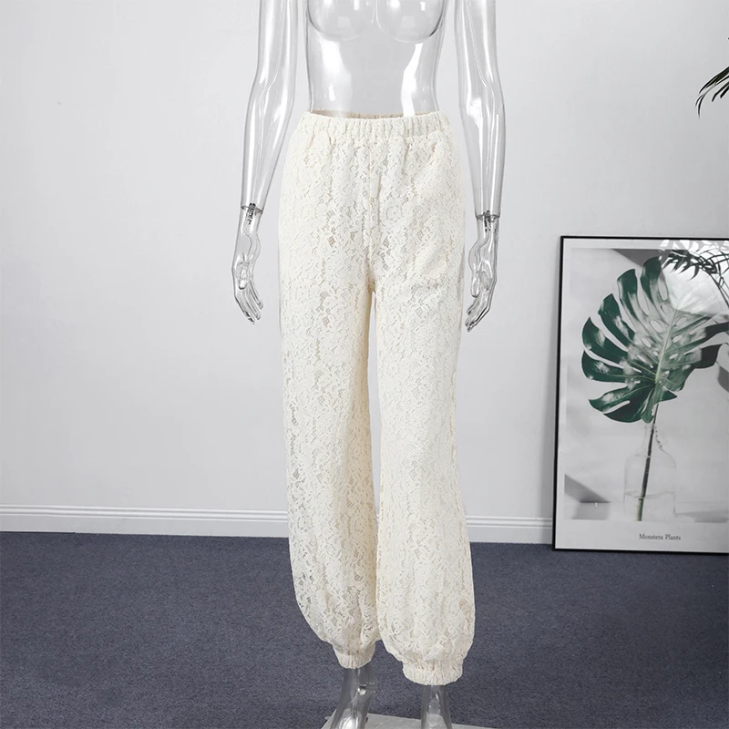 Fashion Loose Fit Lace Pants Women's Elastic High Waist Lounge Trousers 2026 2026 Spring New Lady Bohemian Casual Bottoms