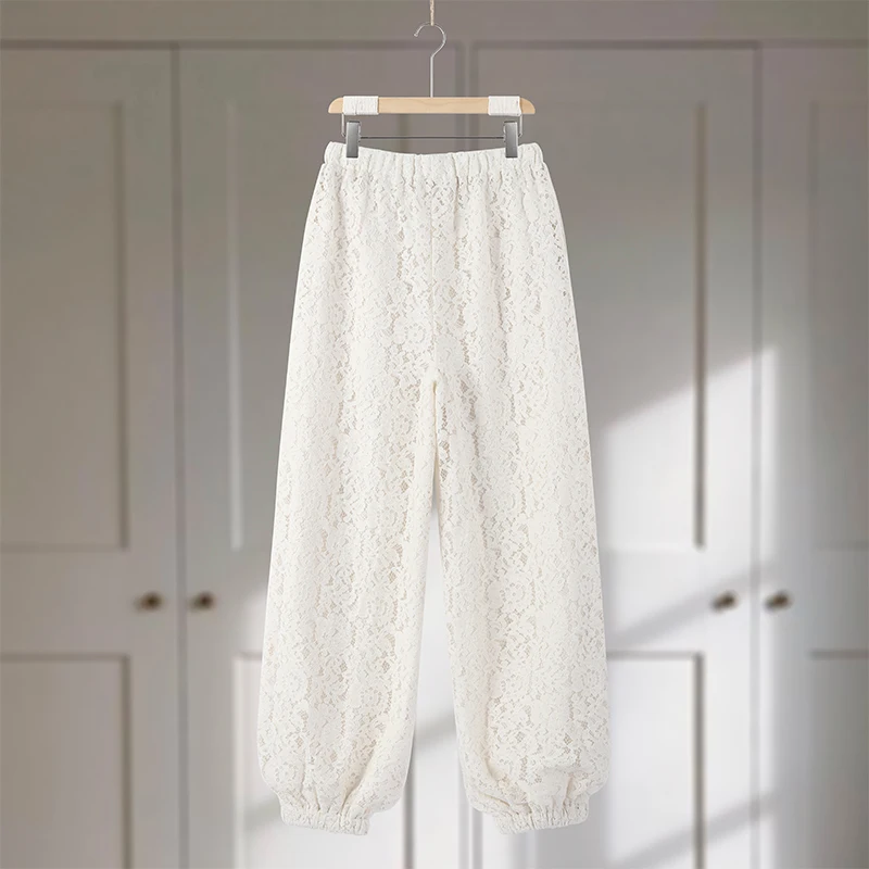 Fashion Loose Fit Lace Pants Women's Elastic High Waist Lounge Trousers 2026 2026 Spring New Lady Bohemian Casual Bottoms