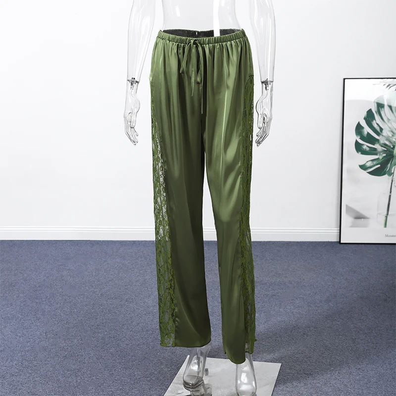 Fashion Loose Fit Lace Pants Women's Elastic High Waist Lounge Trousers 2026 2026 Spring New Lady Bohemian Casual Bottoms