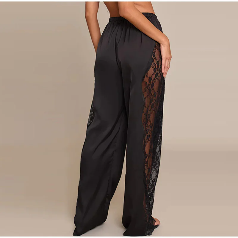 Fashion Loose Fit Lace Pants Women's Elastic High Waist Lounge Trousers 2026 2026 Spring New Lady Bohemian Casual Bottoms