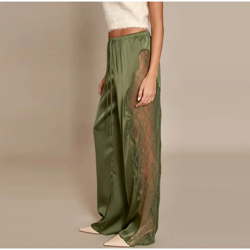 Fashion Loose Fit Lace Pants Women's Elastic High Waist Lounge Trousers 2026 2026 Spring New Lady Bohemian Casual Bottoms