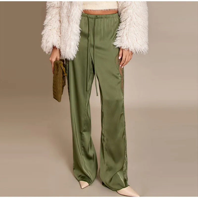 Fashion Loose Fit Lace Pants Women's Elastic High Waist Lounge Trousers 2026 2026 Spring New Lady Bohemian Casual Bottoms