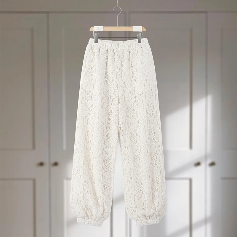 Fashion Loose Fit Lace Pants Women's Elastic High Waist Lounge Trousers 2026 2026 Spring New Lady Bohemian Casual Bottoms
