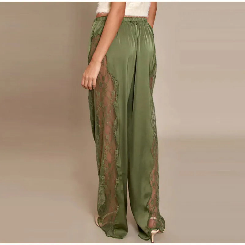 Fashion Loose Fit Lace Pants Women's Elastic High Waist Lounge Trousers 2026 2026 Spring New Lady Bohemian Casual Bottoms