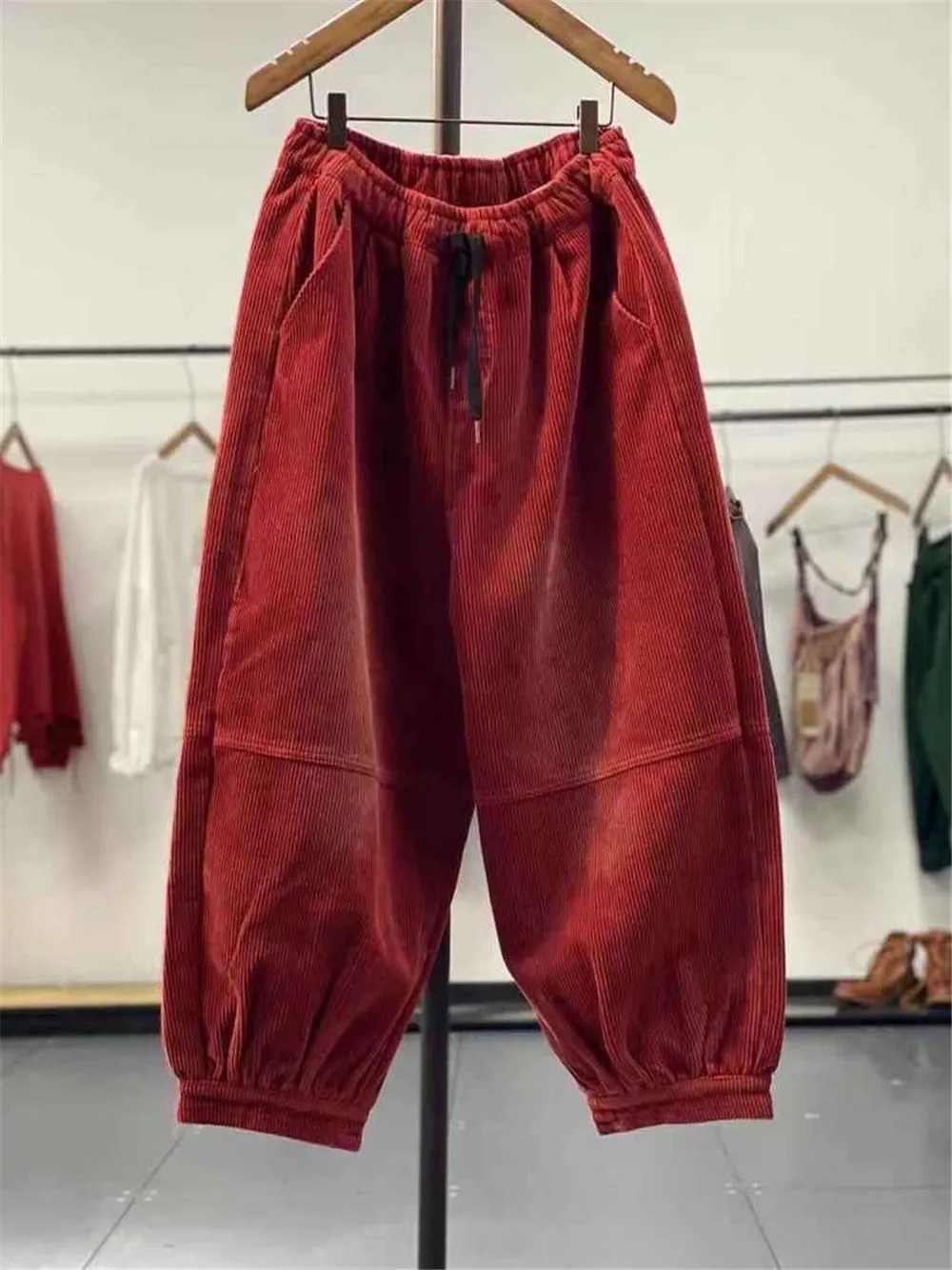 Autumn Winter Casual Corduroy Harem Pants Women High Waist Retro Loose Bloomers Female Oversize Mom Trousers Baggy Sweatpants