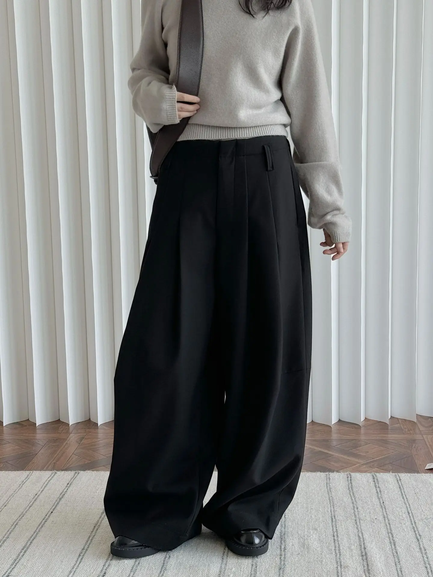 FANAN Office Lady Pleated High Waist Pants For Women Straight Wide Leg Trousers Temperament Clothing Female 2025 New Winter