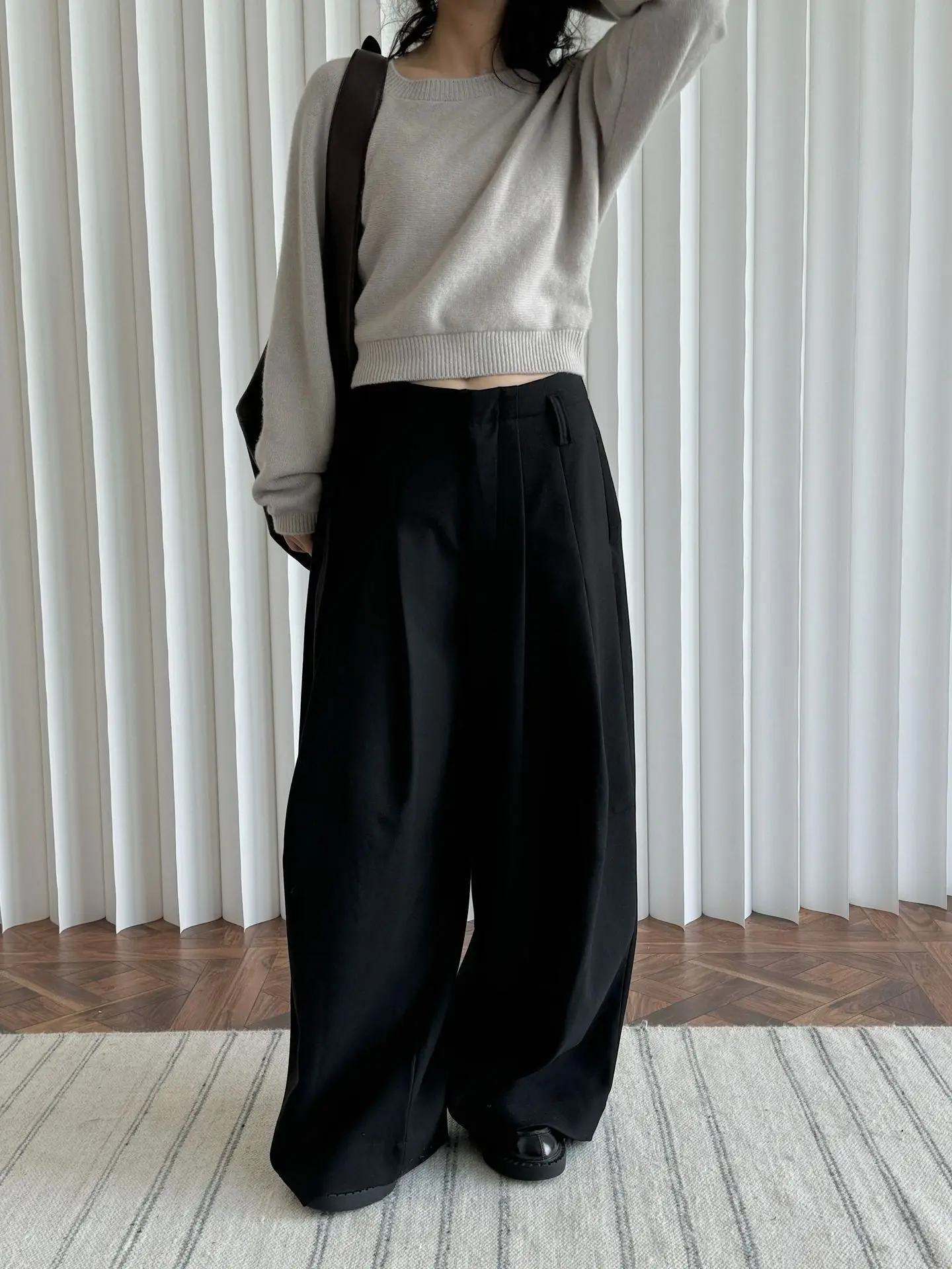FANAN Office Lady Pleated High Waist Pants For Women Straight Wide Leg Trousers Temperament Clothing Female 2025 New Winter