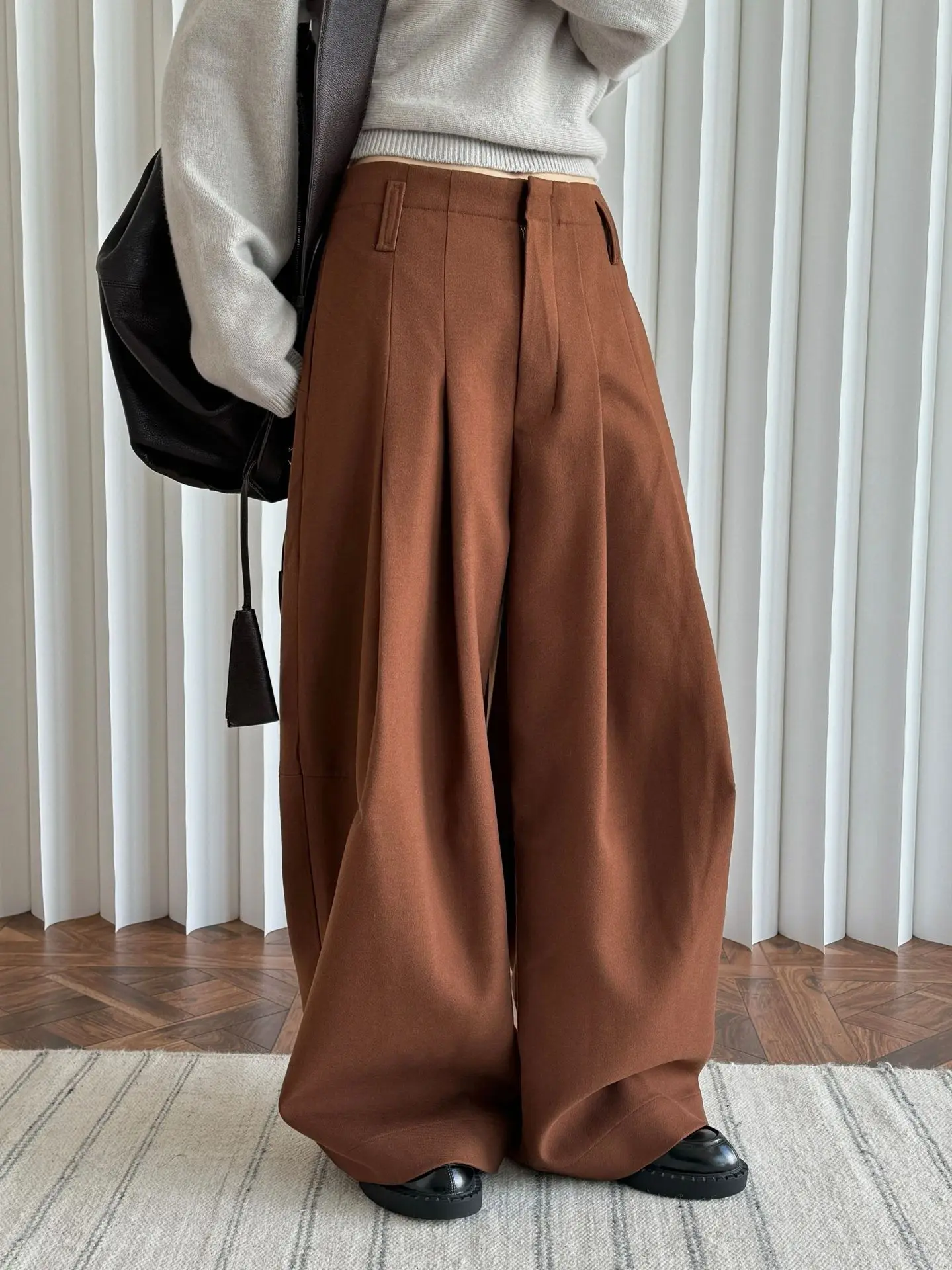 FANAN Office Lady Pleated High Waist Pants For Women Straight Wide Leg Trousers Temperament Clothing Female 2025 New Winter