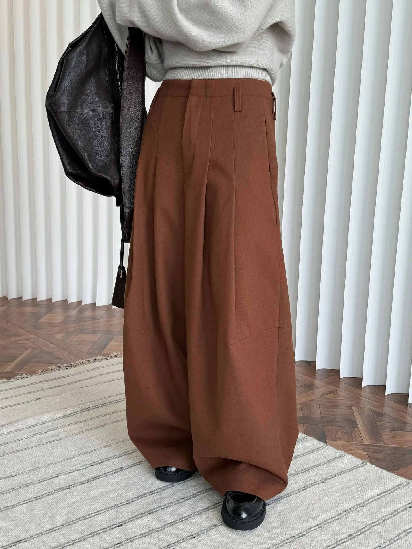 FANAN Office Lady Pleated High Waist Pants For Women Straight Wide Leg Trousers Temperament Clothing Female 2025 New Winter