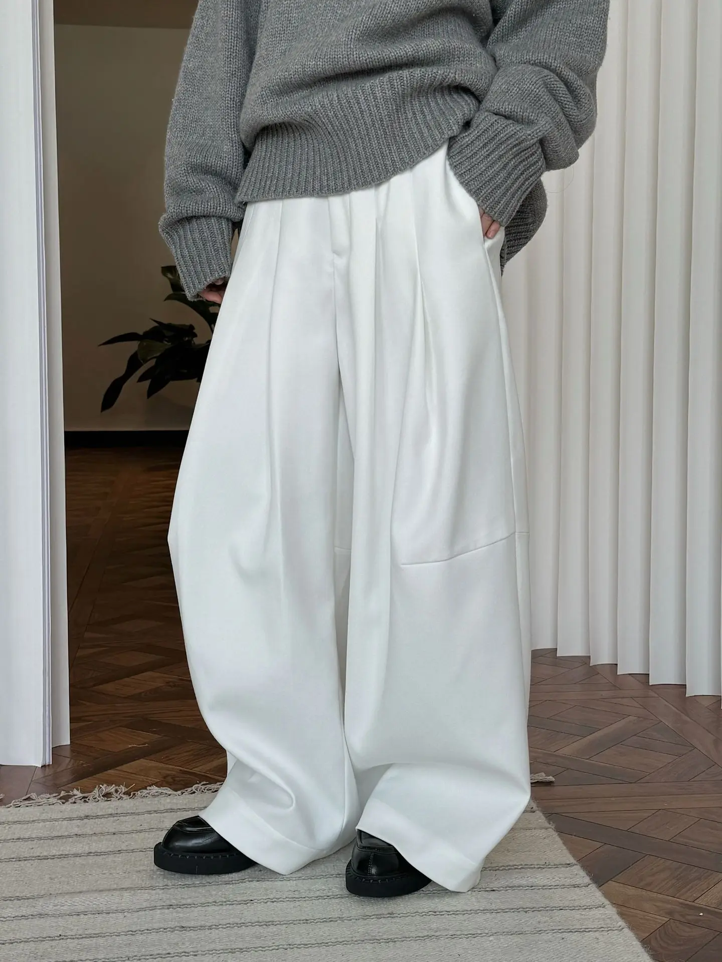 FANAN Office Lady Pleated High Waist Pants For Women Straight Wide Leg Trousers Temperament Clothing Female 2025 New Winter