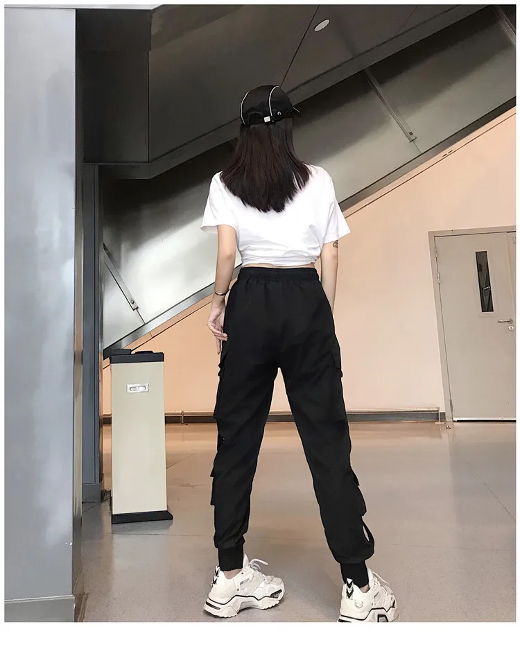 Hot Big Pockets Cargo Pants Women High Waist Loose Streetwear Baggy Tactical Trouser Fashion Hip Hop Joggers Trousers Female