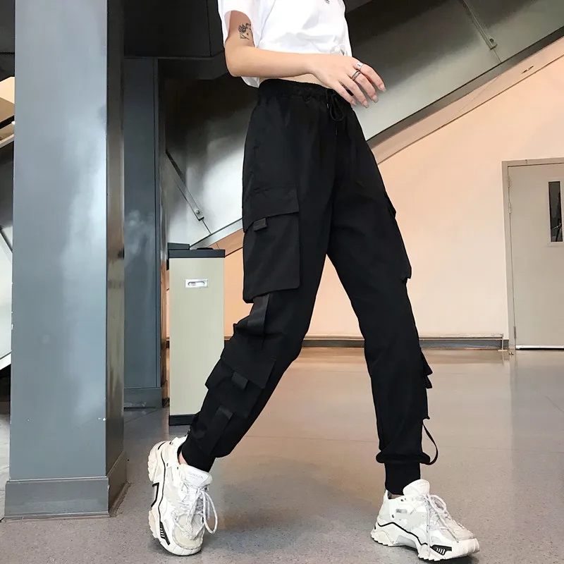 Hot Big Pockets Cargo Pants Women High Waist Loose Streetwear Baggy Tactical Trouser Fashion Hip Hop Joggers Trousers Female
