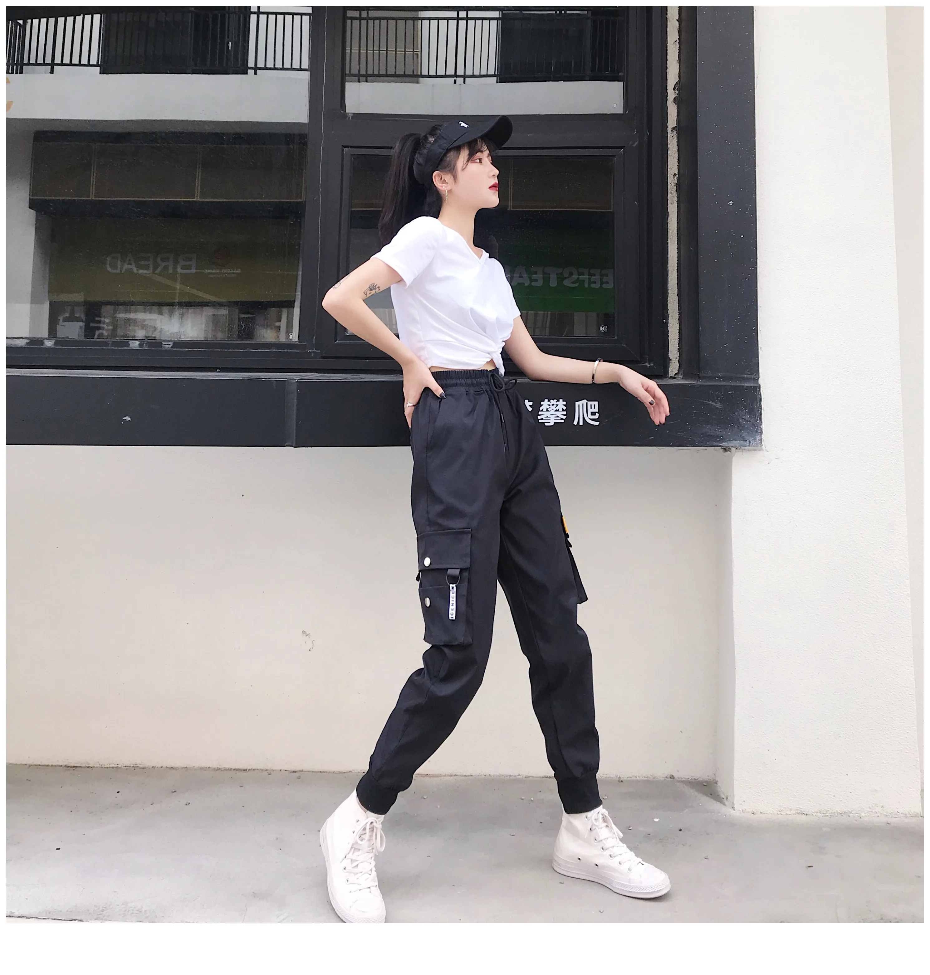 Hot Big Pockets Cargo Pants Women High Waist Loose Streetwear Baggy Tactical Trouser Fashion Hip Hop Joggers Trousers Female