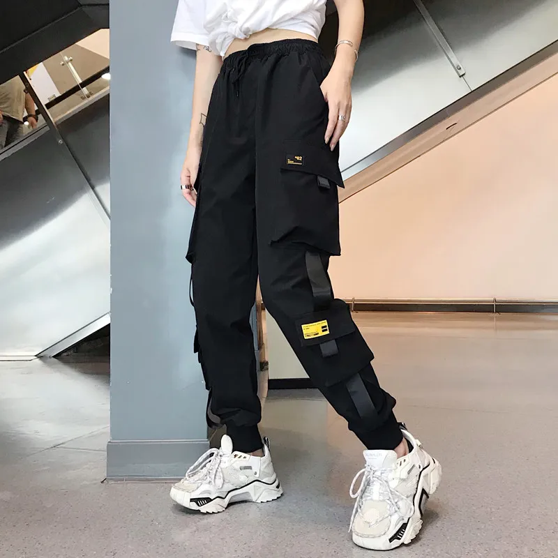 Hot Big Pockets Cargo Pants Women High Waist Loose Streetwear Baggy Tactical Trouser Fashion Hip Hop Joggers Trousers Female