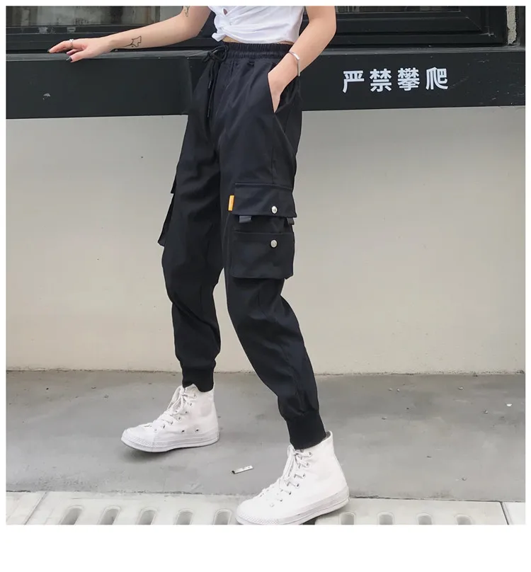 Hot Big Pockets Cargo Pants Women High Waist Loose Streetwear Baggy Tactical Trouser Fashion Hip Hop Joggers Trousers Female