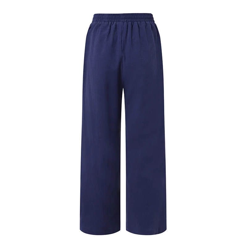 ZANZEA-Summer Women Pants Cotton Linen Elastic Waist Wide-Leg Trousers Casual Lightweight Solid Palazzo Pantalones Woman Bottoms