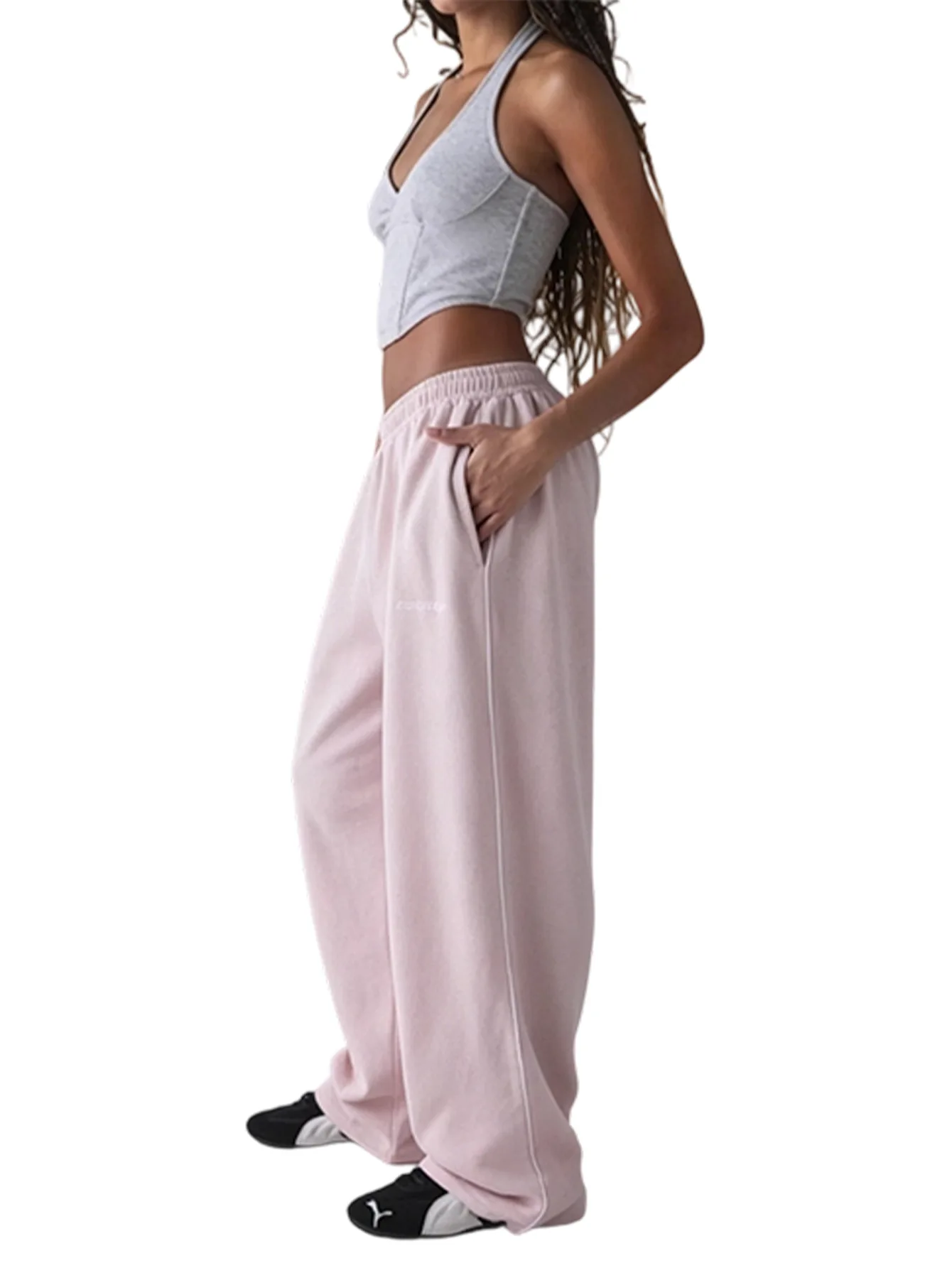 2026 summer wide leg sports pants, loose fit straight leg casual pants, comfortable Striped Wide Leg Sports Pants For Women