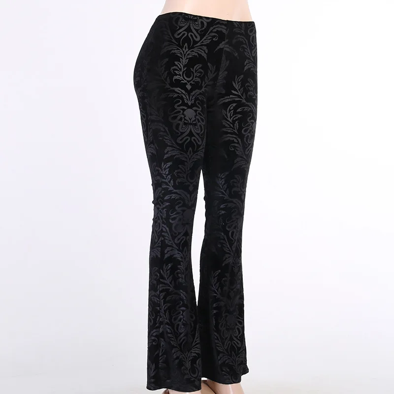 AltGoth Vintage Dark Gothic Velevt Pants Women Streetwear Harajuku High Waist Solid Color Black Casual Flare Pants Female Y2k
