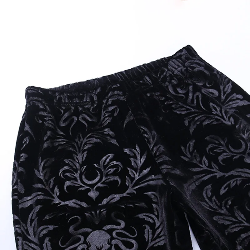 AltGoth Vintage Dark Gothic Velevt Pants Women Streetwear Harajuku High Waist Solid Color Black Casual Flare Pants Female Y2k