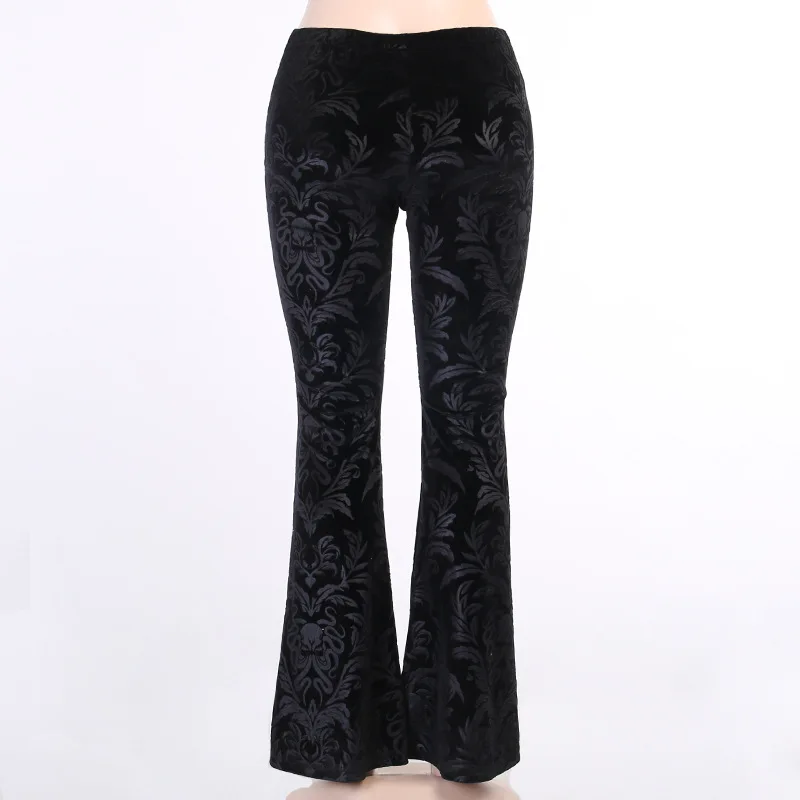 AltGoth Vintage Dark Gothic Velevt Pants Women Streetwear Harajuku High Waist Solid Color Black Casual Flare Pants Female Y2k