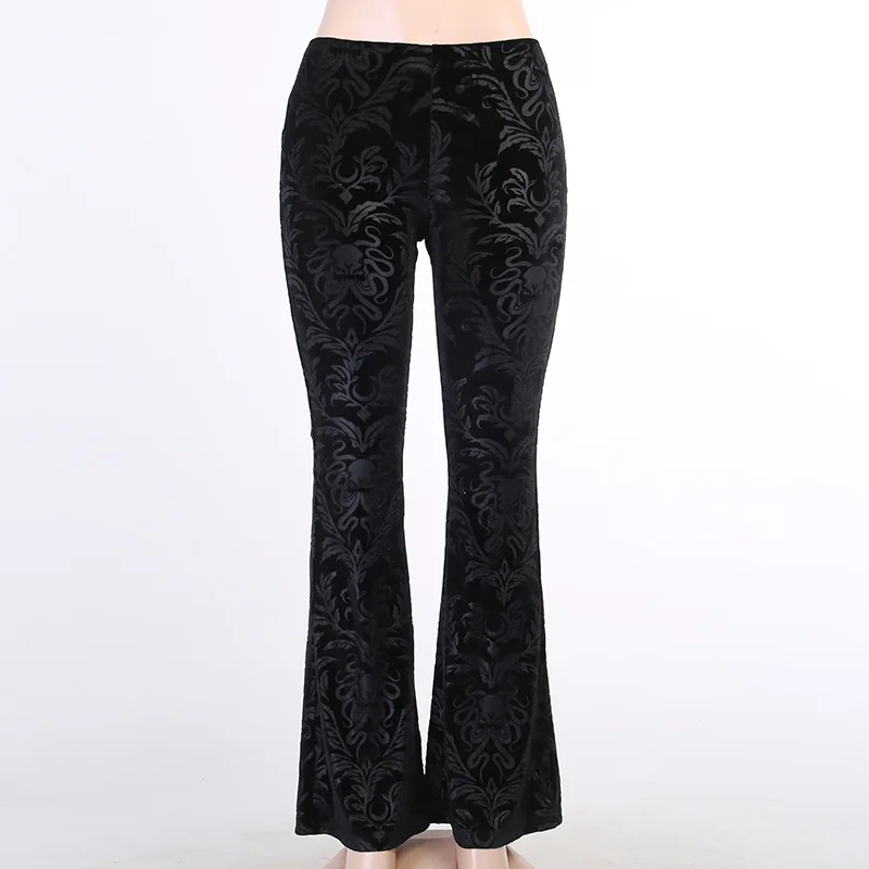 AltGoth Vintage Dark Gothic Velevt Pants Women Streetwear Harajuku High Waist Solid Color Black Casual Flare Pants Female Y2k