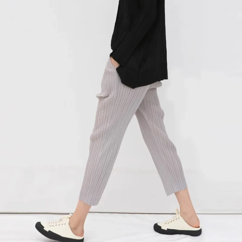Miyake Pleated Basics Ankle-Length Pencil Pants Women Causal Sports Pants 2025 New Style