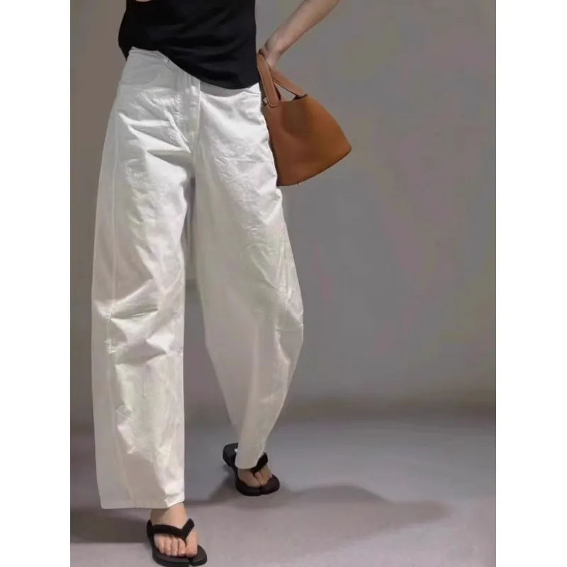 White Cotton and Linen Pants Loose Lazy Casual Pants Women's Spring and Summer Thin Straight Thin Wide-leg Pants