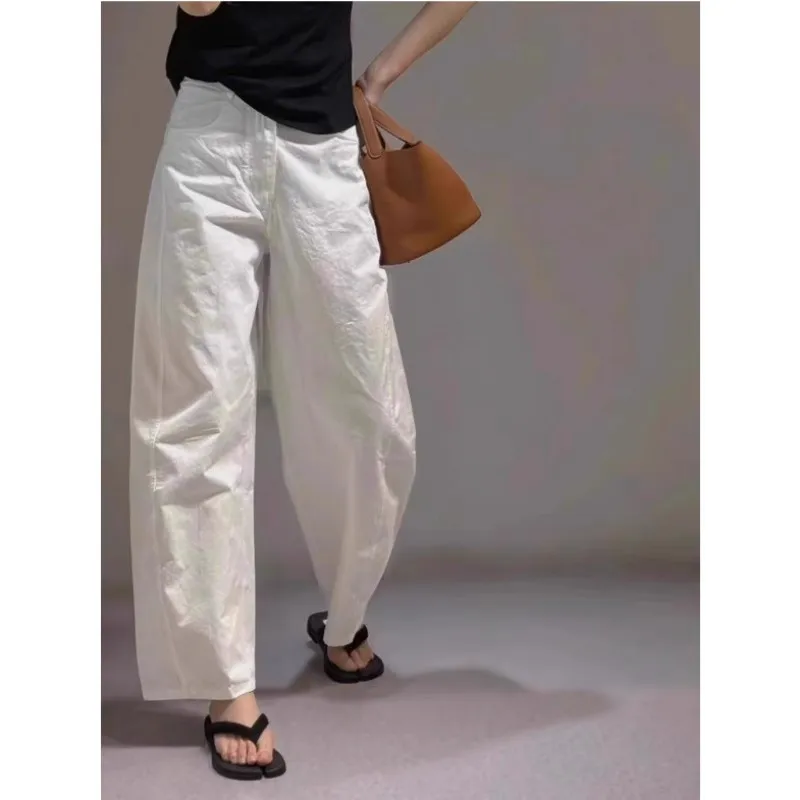 White Cotton and Linen Pants Loose Lazy Casual Pants Women's Spring and Summer Thin Straight Thin Wide-leg Pants