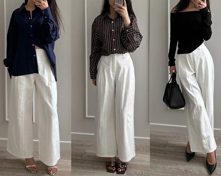 Summer White Pants For Women Cotton Formal High Waist Wide Leg Trousers Ladies Elegant Summer Women's Pants Straight Leg Office