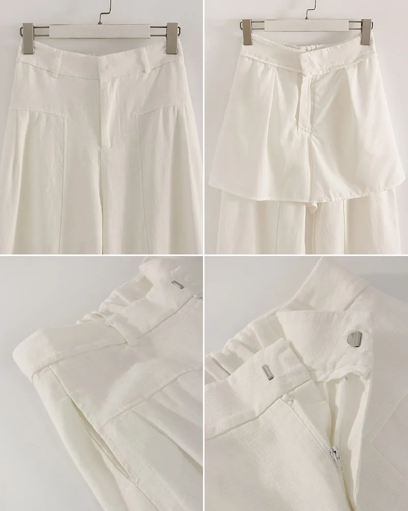 Summer White Pants For Women Cotton Formal High Waist Wide Leg Trousers Ladies Elegant Summer Women's Pants Straight Leg Office