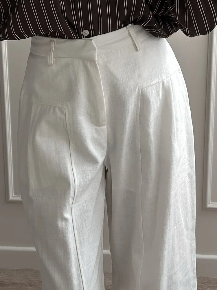Summer White Pants For Women Cotton Formal High Waist Wide Leg Trousers Ladies Elegant Summer Women's Pants Straight Leg Office