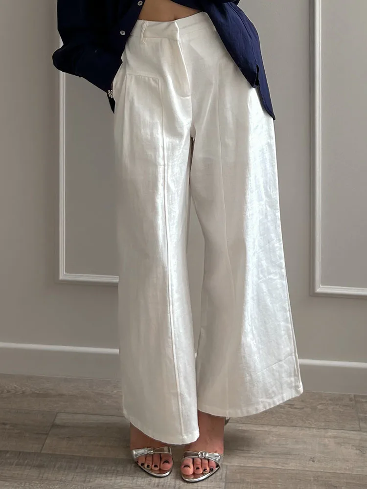 Summer White Pants For Women Cotton Formal High Waist Wide Leg Trousers Ladies Elegant Summer Women's Pants Straight Leg Office