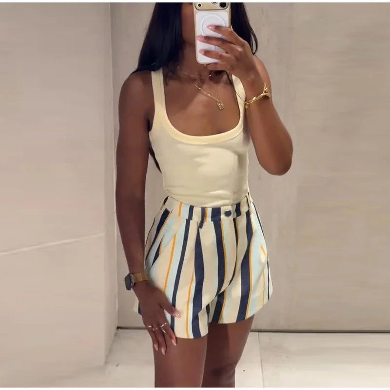 Vintage Stripe Women's Pants Casual Y2k Red Loose Sickle‑shaped Trousers Lady New Street Spring Summer Clothing 2026