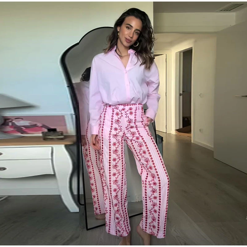Vintage Stripe Women's Pants Casual Y2k Red Loose Sickle‑shaped Trousers Lady New Street Spring Summer Clothing 2026