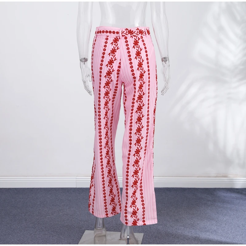 Vintage Stripe Women's Pants Casual Y2k Red Loose Sickle‑shaped Trousers Lady New Street Spring Summer Clothing 2026