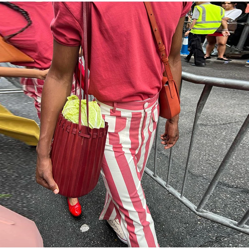 Vintage Stripe Women's Pants Casual Y2k Red Loose Sickle‑shaped Trousers Lady New Street Spring Summer Clothing 2026