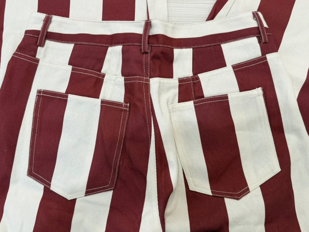 Vintage Stripe Women's Pants Casual Y2k Red Loose Sickle‑shaped Trousers Lady New Street Spring Summer Clothing 2026