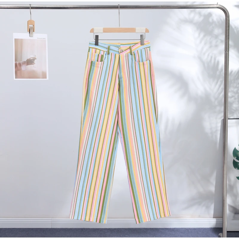 Vintage Stripe Women's Pants Casual Y2k Red Loose Sickle‑shaped Trousers Lady New Street Spring Summer Clothing 2026