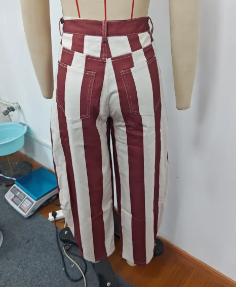 Vintage Stripe Women's Pants Casual Y2k Red Loose Sickle‑shaped Trousers Lady New Street Spring Summer Clothing 2026