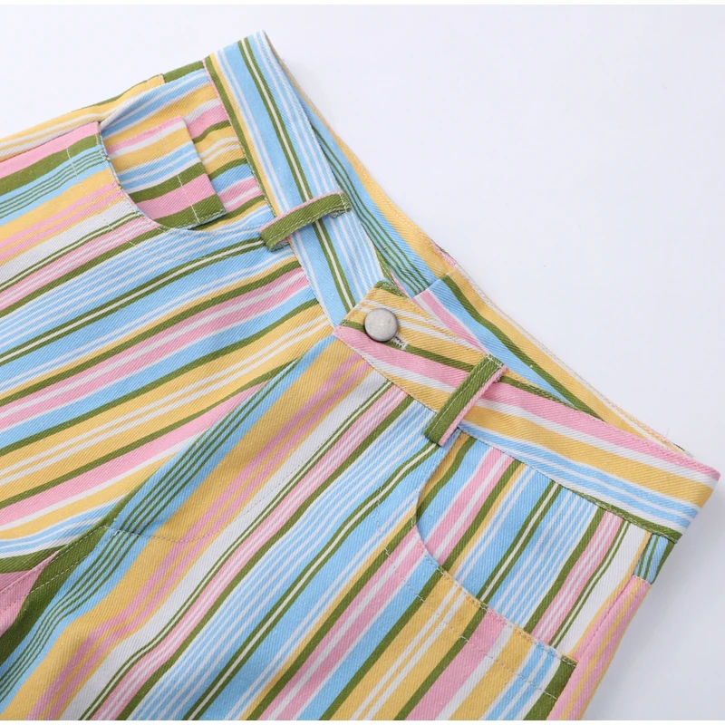 Vintage Stripe Women's Pants Casual Y2k Red Loose Sickle‑shaped Trousers Lady New Street Spring Summer Clothing 2026