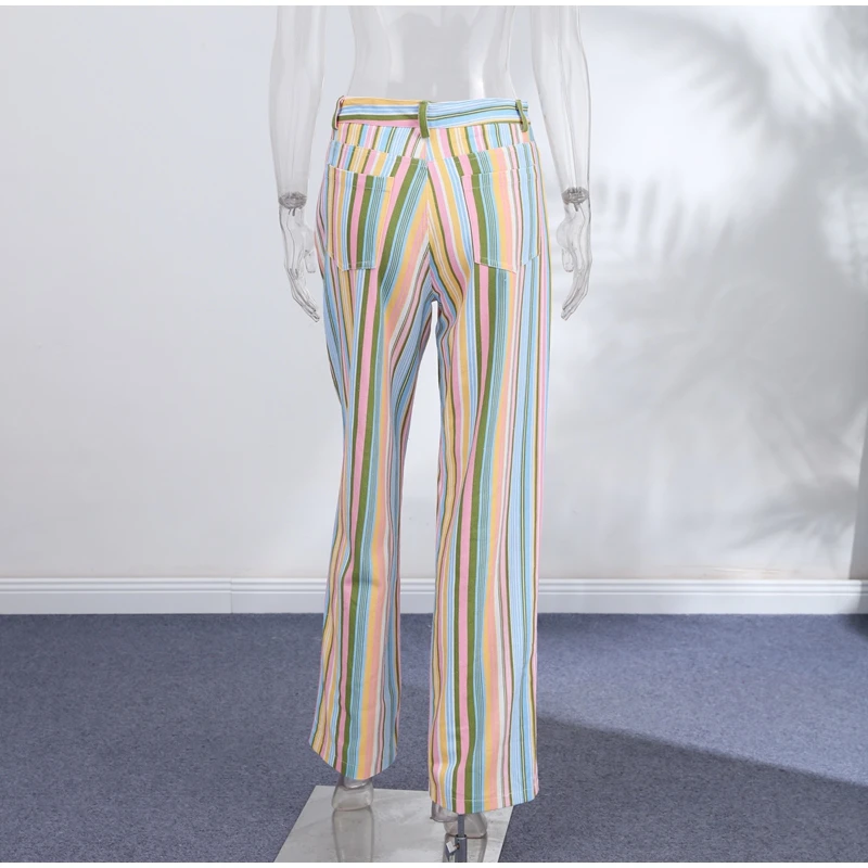 Vintage Stripe Women's Pants Casual Y2k Red Loose Sickle‑shaped Trousers Lady New Street Spring Summer Clothing 2026