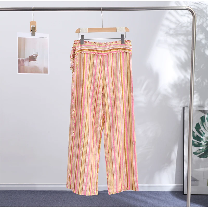 Striped Women Pants Vertical Striped Wide Leg Pants Elastic Waist Casual Pants Draped Straight Leg Pants Daily Fashion Outfit