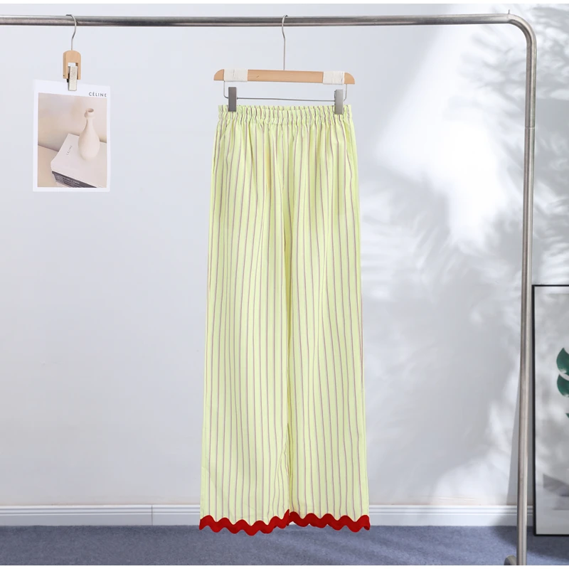 Striped Women Pants Vertical Striped Wide Leg Pants Elastic Waist Casual Pants Draped Straight Leg Pants Daily Fashion Outfit