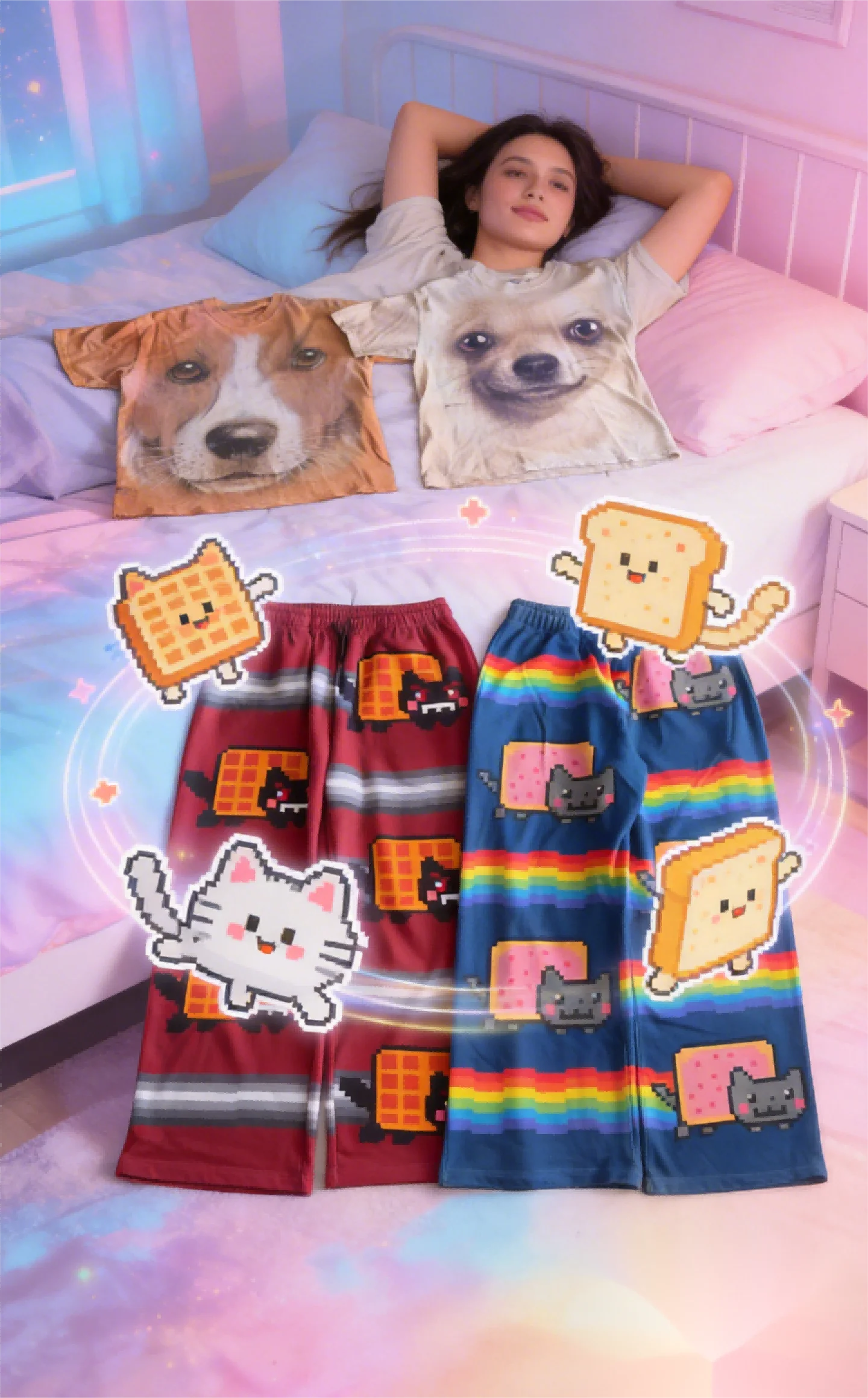 Hip Hop Cartoon Cat Pink Men Women Casual Pants Y2k Harajuku Loose Drawstring Jogging Pants Family Trousers Street Sweatpants