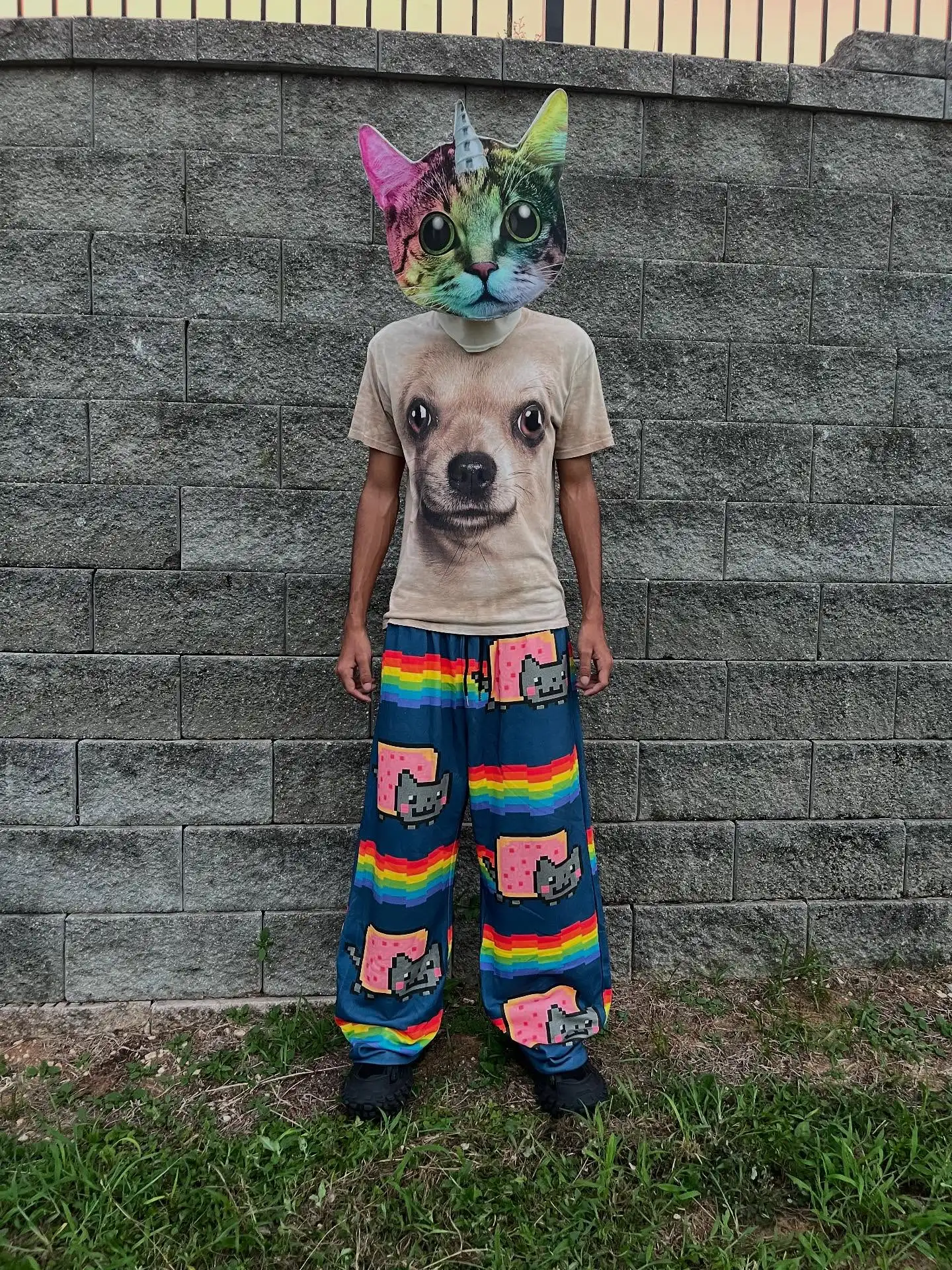 Hip Hop Cartoon Cat Pink Men Women Casual Pants Y2k Harajuku Loose Drawstring Jogging Pants Family Trousers Street Sweatpants