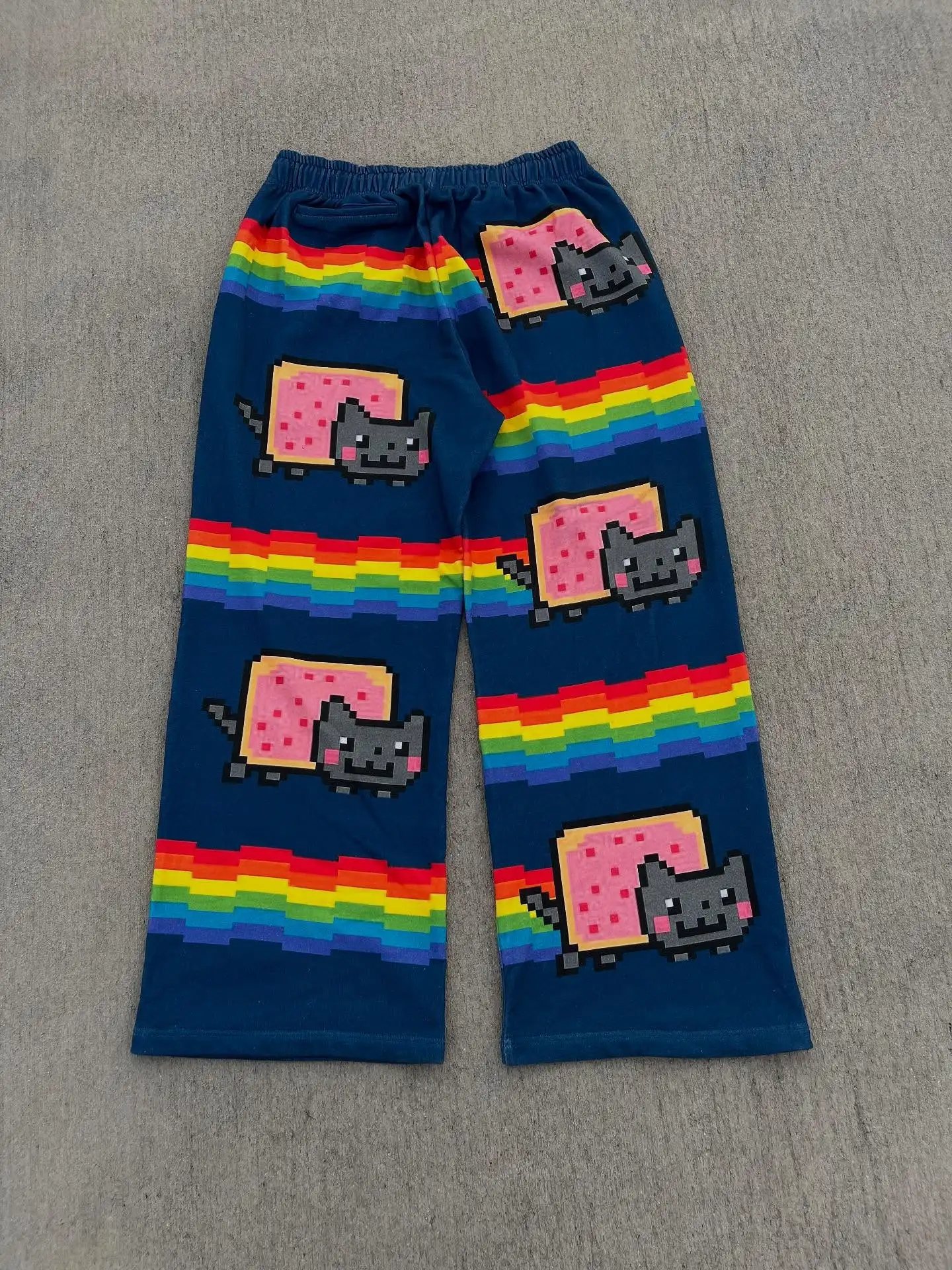 Hip Hop Cartoon Cat Pink Men Women Casual Pants Y2k Harajuku Loose Drawstring Jogging Pants Family Trousers Street Sweatpants