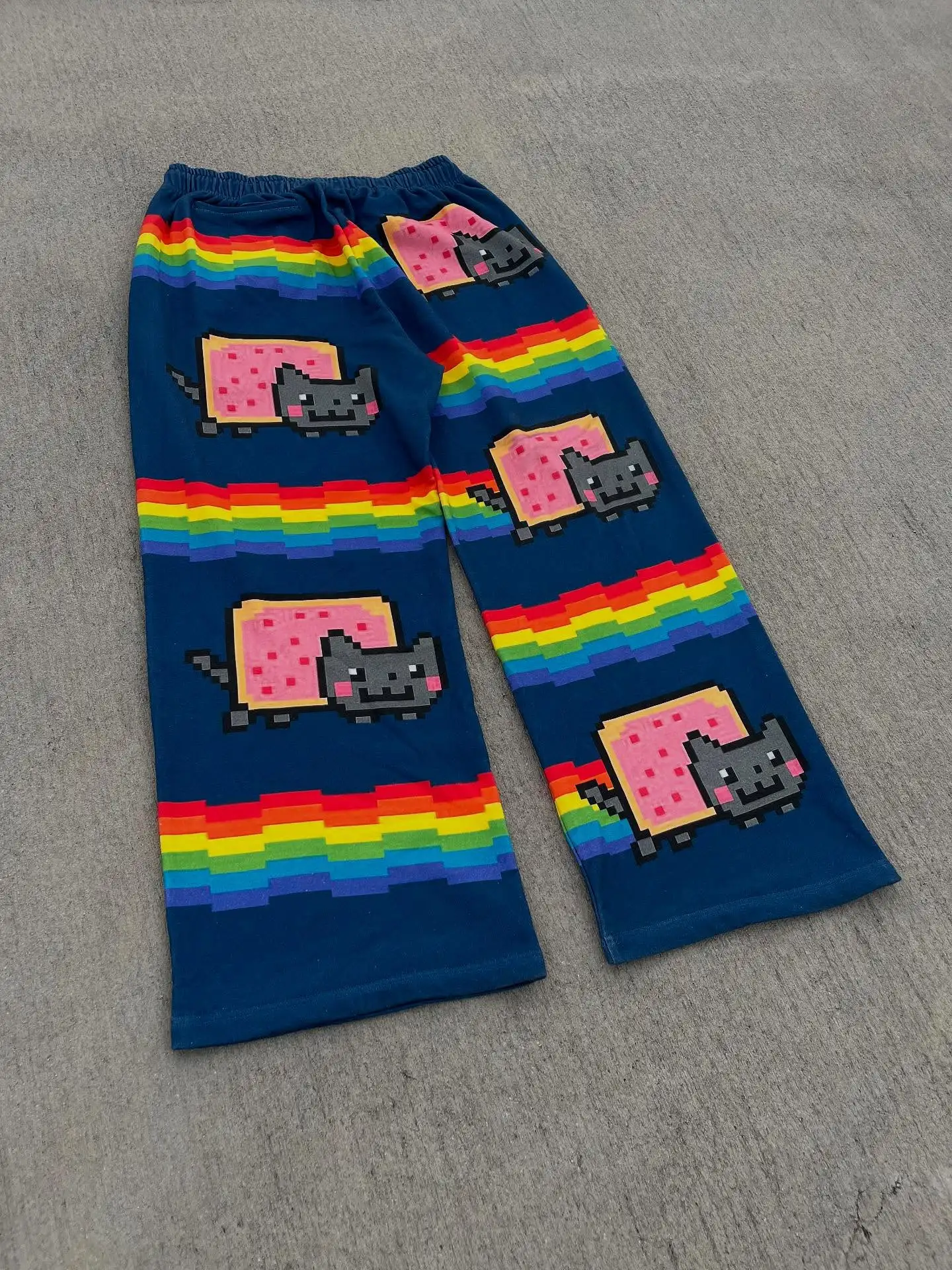Hip Hop Cartoon Cat Pink Men Women Casual Pants Y2k Harajuku Loose Drawstring Jogging Pants Family Trousers Street Sweatpants
