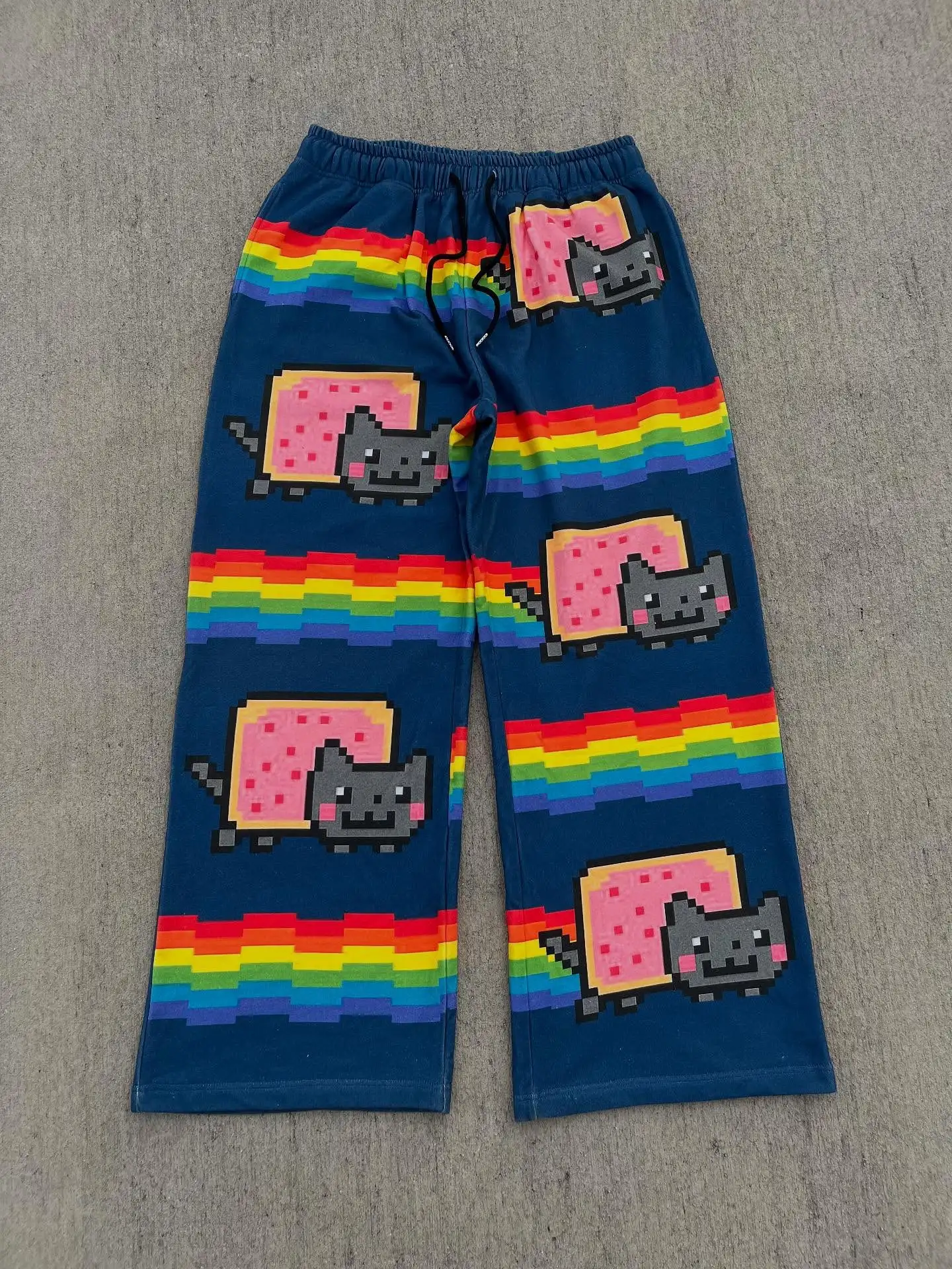 Hip Hop Cartoon Cat Pink Men Women Casual Pants Y2k Harajuku Loose Drawstring Jogging Pants Family Trousers Street Sweatpants