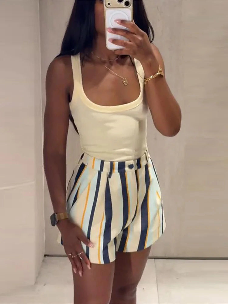 Colorful Striped Wide Leg Trousers Women Bohemian High Waist Multi-color Panelled Slim Straight Pants Fashion Lady Beachwear New
