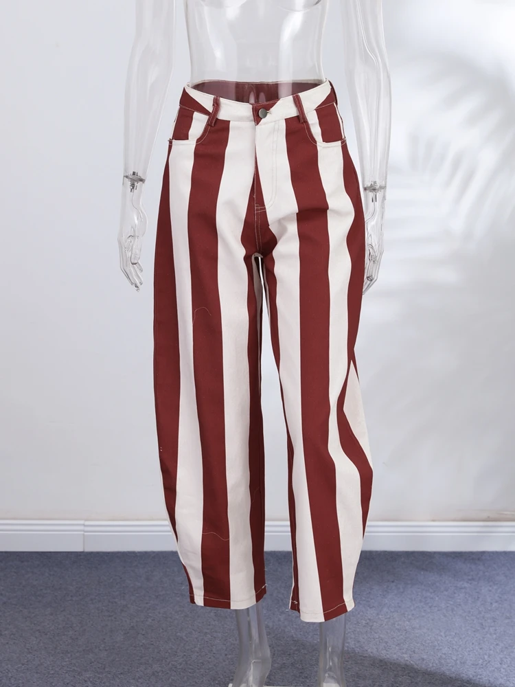 Colorful Striped Wide Leg Trousers Women Bohemian High Waist Multi-color Panelled Slim Straight Pants Fashion Lady Beachwear New